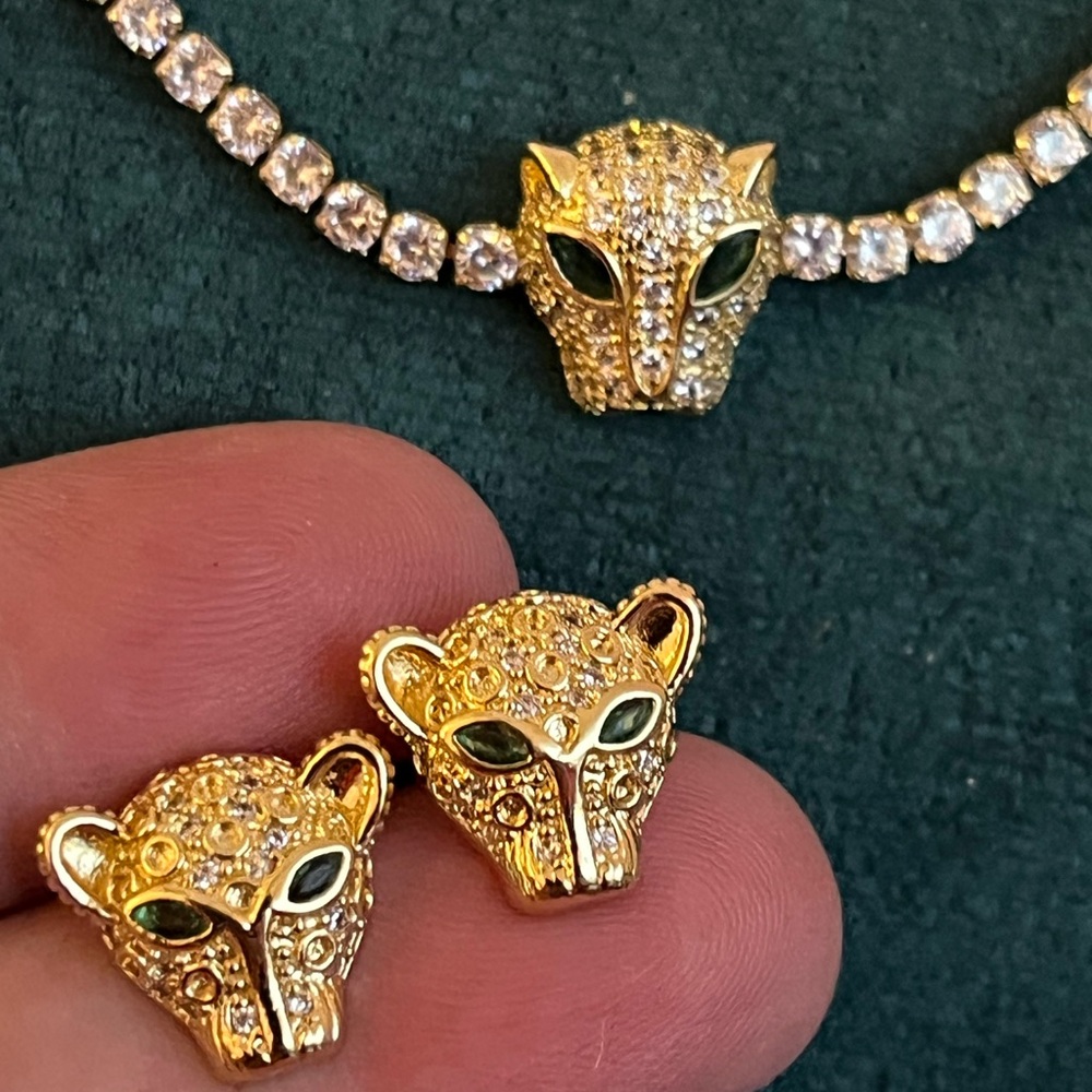 Gold Panther Bracelet & Earring Set